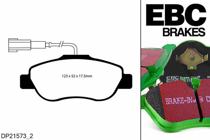 DP21573/2, Fiat 500, 1.2 2013-, EBC Greenstuff remblokken set vooras, Voor modellen met Bosch remklauwen aan de vooras, Voor modellen met een remschijf diameter 240mm