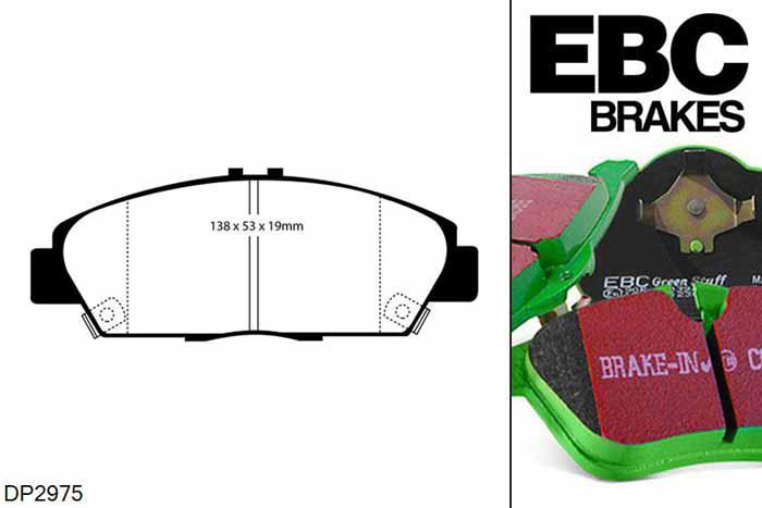 DP2975, Honda Prelude, 2.0 (BB) 1992-1997, EBC Greenstuff remblokken set vooras, Voor modellen met Akebono remklauwen aan de vooras, Voor modellen met een remschijf diameter 260mm