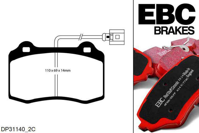 DP31140/2C, Seat Leon (1P), 2.0 Turbo Cupra 310 PK 2008-2009, EBC Redstuff remblokken set vooras, Voor modellen met Brembo remklauwen aan de vooras, Voor modellen met een remschijf diameter 345mm