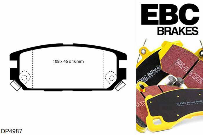 DP4987R, Mitsubishi Lancer Evo 4, 2.0 Turbo Lancer Evo 4, EBC Yellowstuff remblokken set achteras, Voor modellen met remschijf diameter van 284mm aan de achteras