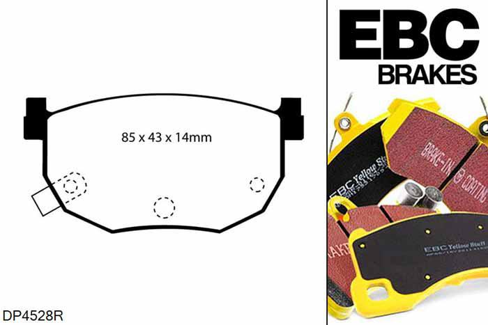 DP4528R, Nissan 200SX, 2.0 Turbo (S14) 200SX, EBC Yellowstuff remblokken set achteras Voor modellen met Sumitomo remklauwen aan de achteras, Voor modellen met remschijf diameter van 257mm aan de achteras