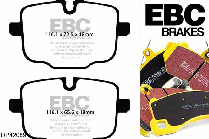 DP42089R, BMW 6 Series (F13), 650 (4.4 Twin Turbo) 6 Series (F13), EBC Yellowstuff remblokken set achteras Voor modellen met TRW remklauwen aan de achteras, Voor modellen met remschijf diameter van 345mm aan de achteras