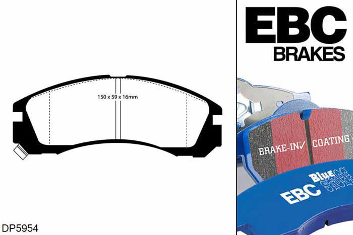 DP5954NDX, Mitsubishi Lancer Evo 3, 2.0 Turbo 1995-1996, EBC Bluestuff remblokken set vooras, Voor modellen met Akebono remklauwen aan de vooras, Voor modellen met een remschijf diameter 275mm