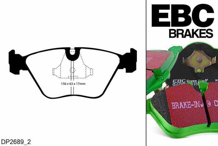 DP2689/2, Jaguar XK8, 4.0 1996-1999, EBC Greenstuff remblokken set vooras, Voor modellen met ATE remklauwen aan de vooras, Voor modellen met een remschijf diameter 305mm