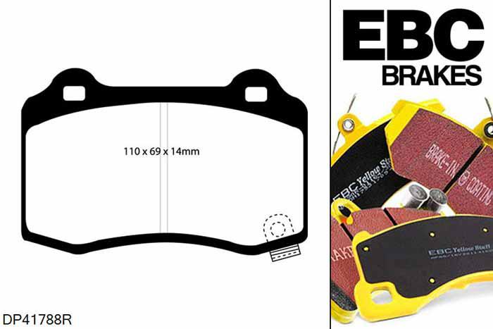 DP41788R, Dodge Charger SRT Hellcat, 6.2 Supercharged 707 PK Charger SRT Hellcat, EBC Yellowstuff remblokken set achteras Voor modellen met Brembo remklauwen aan de achteras, Voor modellen met remschijf diameter van 350mm aan de achteras