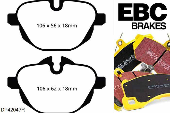 DP42047R, BMW X3, 3.0 (28) (F25) X3, EBC Yellowstuff remblokken set achteras Voor modellen met TRW remklauwen aan de achteras, Voor modellen met remschijf diameter van 330mm aan de achteras