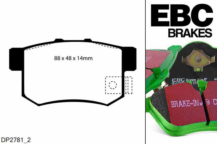 DP2781/2, Honda CR-V, 2.0 2002-2005, EBC Greenstuff remblokken set achteras, Voor modellen met Akebono remklauwen aan de achteras, Voor modellen met remschijf diameter van 282mm aan de achteras