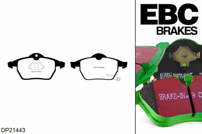 DP21443, Opel Astra Cabriolet, 2.0 Turbo 2002-2004, EBC Greenstuff remblokken set vooras, Voor modellen met ATE remklauwen aan de vooras, Voor modellen met een remschijf diameter 308mm