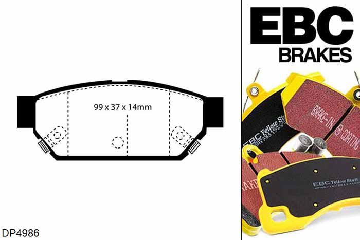 DP4986R, Mitsubishi Lancer Evo 2, 2.0 Turbo Lancer Evo 2, EBC Yellowstuff remblokken set achteras, Voor modellen met remschijf diameter van 260mm aan de achteras
