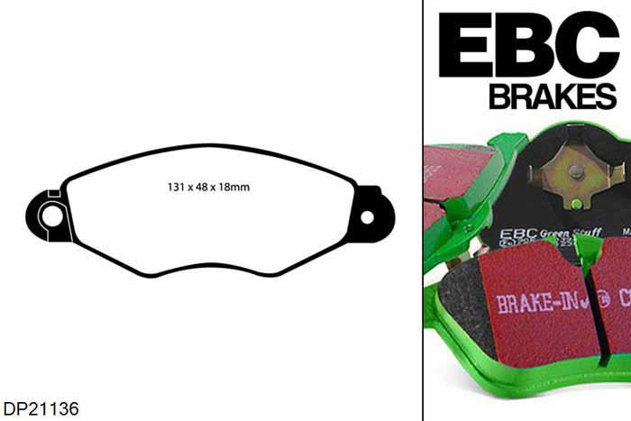 DP21136, Citroen Xsara, 1.9 TD 1997-2000, EBC Greenstuff remblokken set vooras, Voor modellen met Bosch remklauwen aan de vooras, Voor modellen met een remschijf diameter 247mm