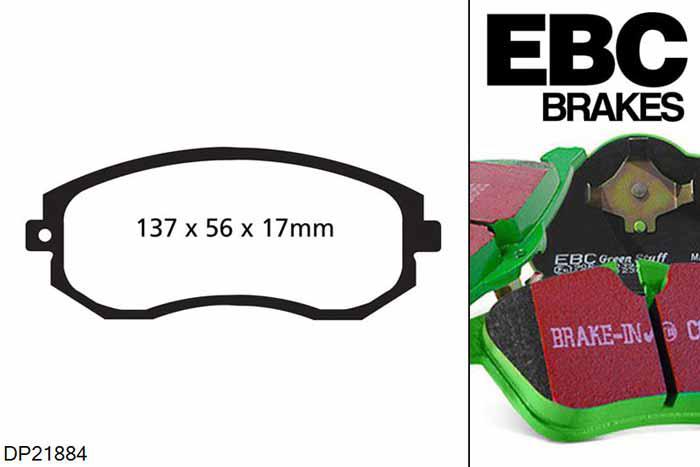 DP21884, Subaru BRZ, 2.0 (UK Spec) 200 PK 2012-, EBC Greenstuff remblokken set vooras, Voor modellen met Tokico remklauwen aan de vooras, Voor modellen met een remschijf diameter 294mm
