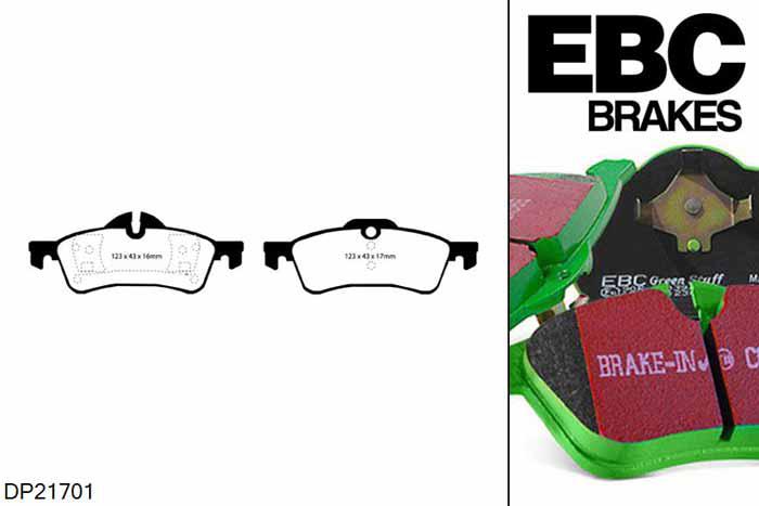 DP21701, Mini Mini Hatch (2nd Gen)(R56), 1.6 Supercharged Works 2006-2008, EBC Greenstuff remblokken set achteras, Voor modellen met ATE remklauwen aan de achteras, Voor modellen met remschijf diameter van 259mm aan de achteras