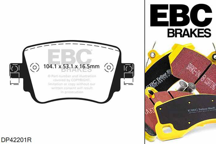 DP42201R, Audi A1, 1.4 TDI 90 PK A1, EBC Yellowstuff remblokken set achteras Voor modellen met TRW remklauwen aan de achteras, Voor modellen met remschijf diameter van 272mm aan de achteras