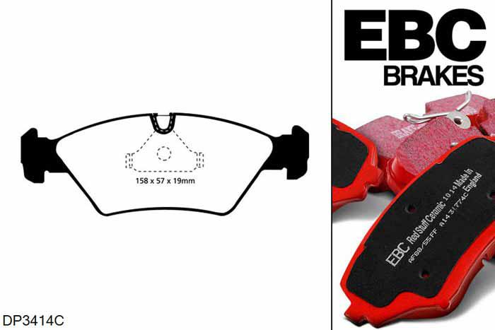 DP3414C, BMW 5 Series (E28), 524 d (2.4 D) 1986-1988, EBC Redstuff remblokken set vooras, Voor modellen met ATE remklauwen aan de vooras, Voor modellen met een remschijf diameter 284mm