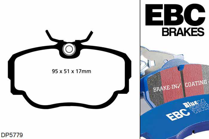 DP5779NDX, BMW Z1, 2.5 168 PK 1988-1990, EBC Bluestuff remblokken set vooras, Voor modellen met Girling/TRW remklauwen aan de vooras, Voor modellen met een remschijf diameter 260mm