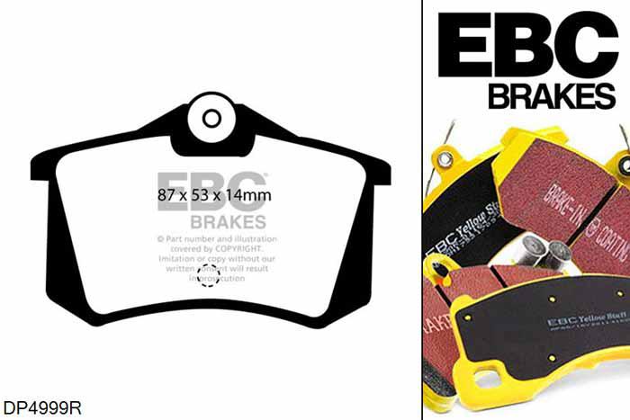 DP4999R, Lancia Delta Integrale, 2.0 Turbo HF Evolution 1 210 PK Delta Integrale, EBC Yellowstuff remblokken set achteras Voor modellen met Girling/TRW remklauwen aan de achteras, Voor modellen met remschijf diameter van 251mm aan de achteras