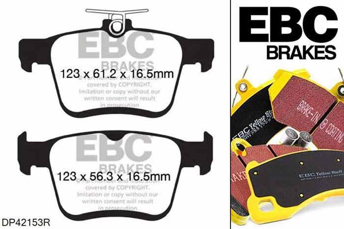 DP42153R, Audi A3 (8V), 1.8 Turbo 180 PK A3 (8V), EBC Yellowstuff remblokken set achteras Voor modellen met ATE remklauwen aan de achteras, Voor modellen met remschijf diameter van 272mm aan de achteras