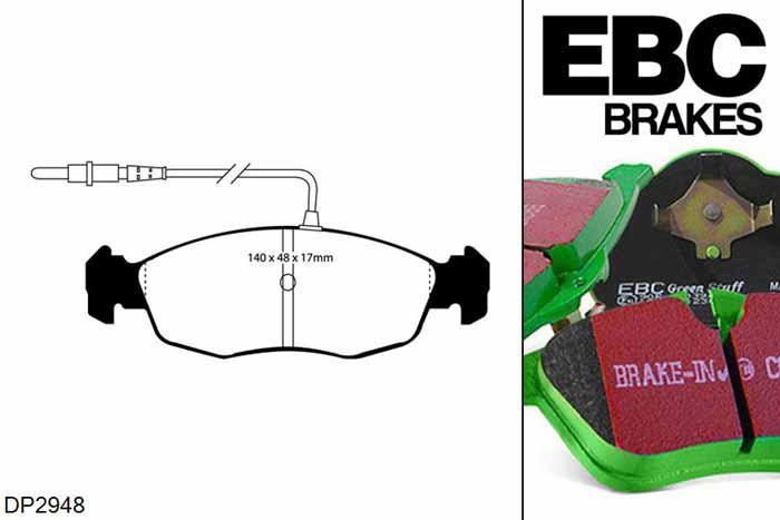 DP2948, Citroen Xsara Estate, 2.0 TD 90 PK 1999-2000, EBC Greenstuff remblokken set vooras, Voor modellen met ATE remklauwen aan de vooras, Voor modellen met een remschijf diameter 266mm