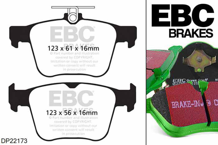 DP22173, Skoda Kodiaq, 1.4 Turbo 4WD 150 PK 2016-, EBC Greenstuff remblokken set achteras, Voor modellen met ATE remklauwen aan de achteras, Voor modellen met remschijf diameter van 300mm aan de achteras