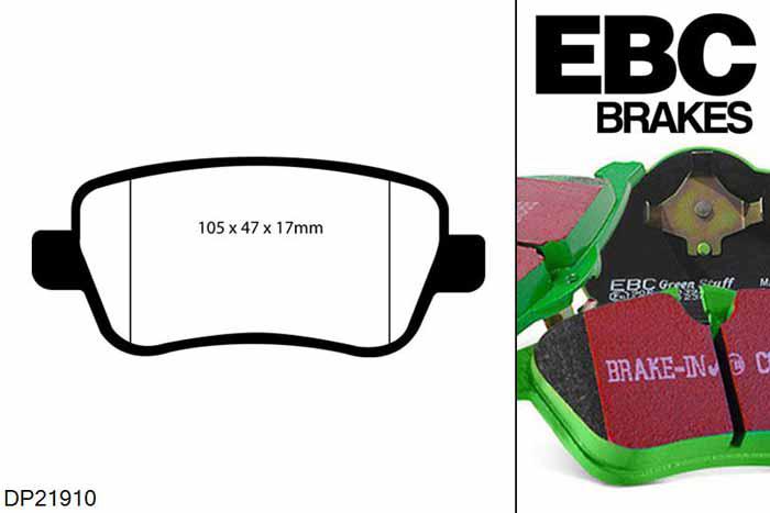 DP21910, Fiat Croma Mk2, 2.2 147 PK 2005-2011, EBC Greenstuff remblokken set achteras, Voor modellen met remschijf diameter van 278mm aan de achteras