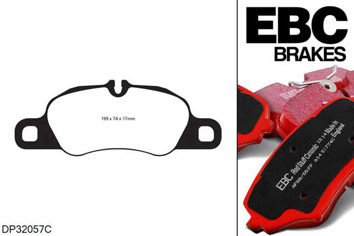 DP32057C, Porsche 911 (997) (Cast Iron Disc Only), 3.6 Carrera 4 2008-2012, EBC Redstuff remblokken set vooras, Voor modellen met Brembo remklauwen aan de vooras, Voor modellen met een remschijf diameter 330mm
