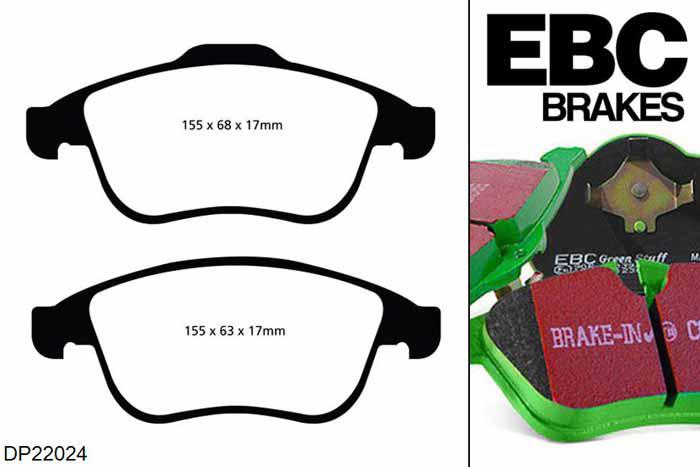DP22024, Renault Grand Scenic, 1.9 TD 2009-2012, EBC Greenstuff remblokken set vooras, Voor modellen met ATE remklauwen aan de vooras, Voor modellen met een remschijf diameter 296mm