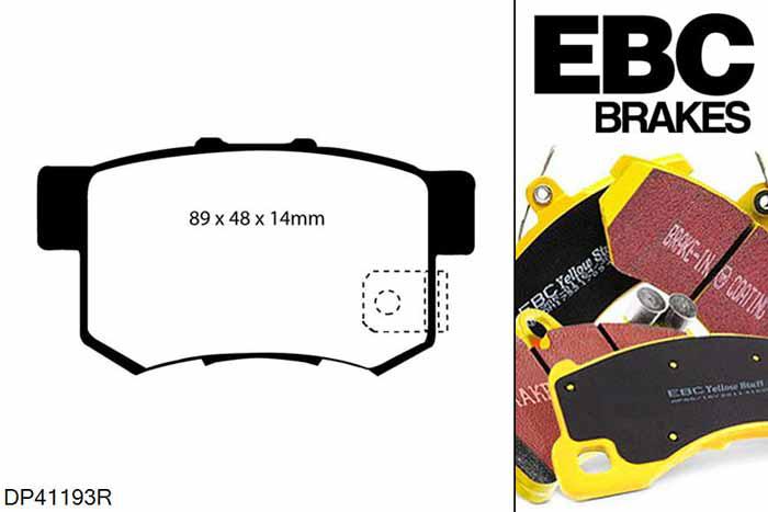 DP41193R, Honda Civic (8th Gen), 1.4 hybrid (FD) Civic (8th Gen), EBC Yellowstuff remblokken set achteras Voor modellen met Akebono remklauwen aan de achteras, Voor modellen met remschijf diameter van 260mm aan de achteras