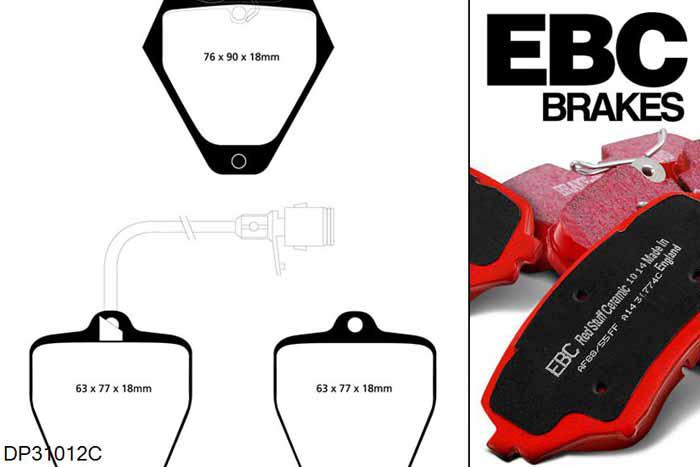 DP31012C, Audi S/RS S4, 2.7 Twin Turbo 265 PK 1997-1999, EBC Redstuff remblokken set vooras, Voor modellen met Girling/TRW remklauwen aan de vooras, Voor modellen met een remschijf diameter 321mm