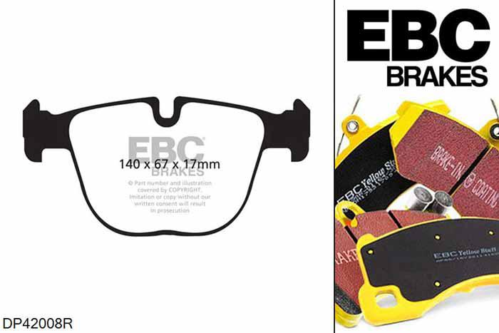 DP42008R, BMW X5 M, 4.4 Twin Turbo (E70) 555 PK X5 M, EBC Yellowstuff remblokken set achteras Voor modellen met ATE remklauwen aan de achteras, Voor modellen met remschijf diameter van 385mm aan de achteras