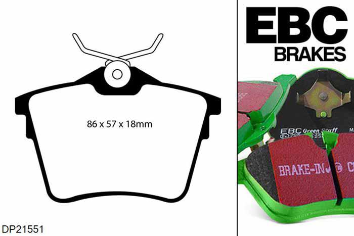 DP21551, Citroen C5, 2.7 TD 2008-2009, EBC Greenstuff remblokken set achteras, Voor modellen met remschijf diameter van 290mm aan de achteras