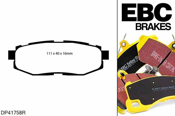 DP41758R, Subaru BRZ, 2.0 (UK Spec) 200 PK BRZ, EBC Yellowstuff remblokken set achteras, Voor modellen met remschijf diameter van 290mm aan de achteras