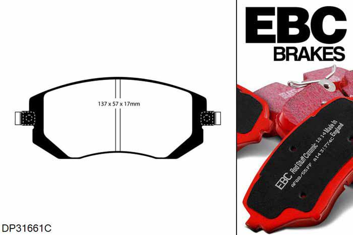 DP31661C, Subaru Legacy, 2.0 (BP5) 2003-2010, EBC Redstuff remblokken set vooras, Voor modellen met Tokico remklauwen aan de vooras, Voor modellen met een remschijf diameter 277mm