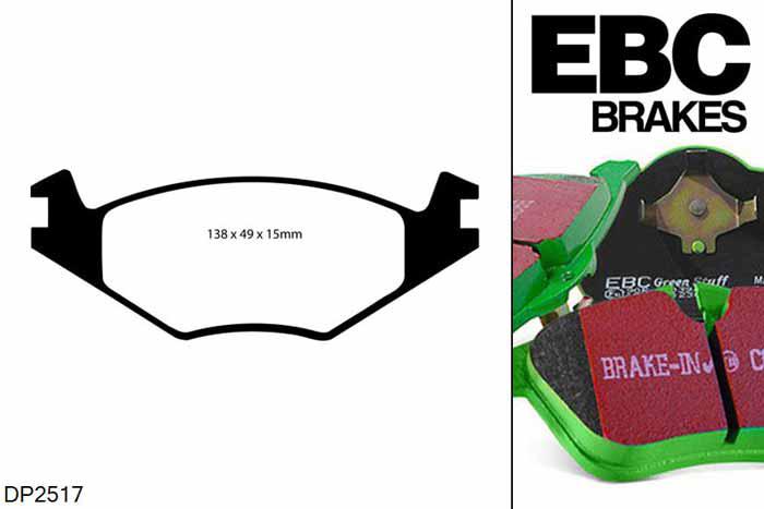 DP2517, Seat Ibiza (6K), 1.9 TDI 75 PK 1993-1996, EBC Greenstuff remblokken set vooras, Voor modellen met VW remklauwen aan de vooras, Voor modellen met een remschijf diameter 239mm