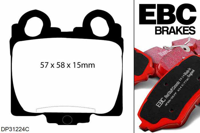 DP31224C, Lexus IS200, 2.0 1999-2005, EBC Redstuff remblokken set achteras, Voor modellen met remschijf diameter van 308mm aan de achteras