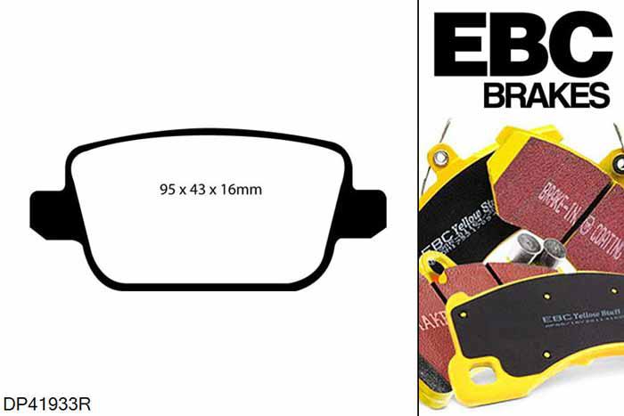 DP41933R, Ford Kuga Mk1, 2.5 Turbo Kuga Mk1, EBC Yellowstuff remblokken set achteras Voor modellen met TRW remklauwen aan de achteras, Voor modellen met remschijf diameter van 302mm aan de achteras