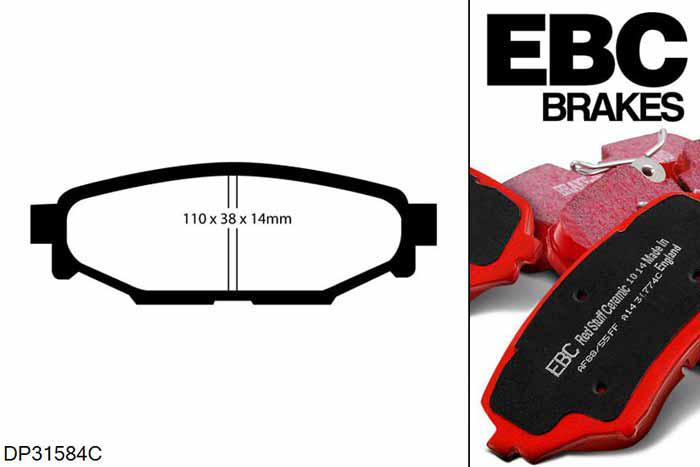 DP31584C, Subaru Impreza, 2.0 R 2011-2012, EBC Redstuff remblokken set achteras, Voor modellen met Akebono remklauwen aan de achteras, Voor modellen met remschijf diameter van 286mm aan de achteras