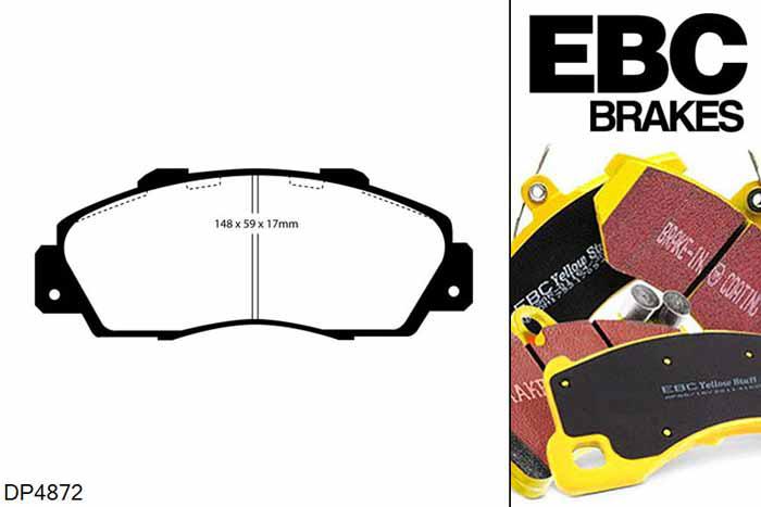 DP4872R, Honda HR-V, 1.6 Vtec (GH1) 2000-2004, EBC Yellowstuff remblokken set vooras, Voor modellen met Akebono remklauwen aan de vooras, Voor modellen met een remschijf diameter 282mm