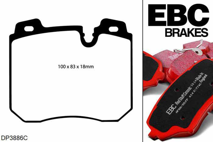 DP3886C, BMW M5, 3.8 (E34) 1994-1996, EBC Redstuff remblokken set vooras, Voor modellen met ATE remklauwen aan de vooras, Voor modellen met een remschijf diameter 345mm