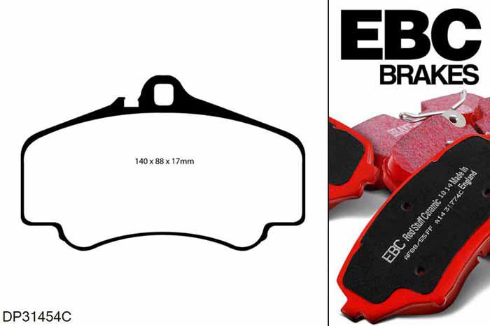 DP31454C, Porsche 911 (996) (Cast Iron Disc Only), 3.6 GT3 360 PK 1999-2001, EBC Redstuff remblokken set vooras, Voor modellen met Brembo remklauwen aan de vooras, Voor modellen met een remschijf diameter 330mm
