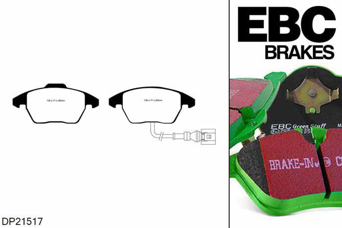 DP21517, Audi A1, 1.4 Turbo 122 PK 2014-, EBC Greenstuff remblokken set vooras, Voor modellen met ATE remklauwen aan de vooras, Voor modellen met een remschijf diameter 312mm