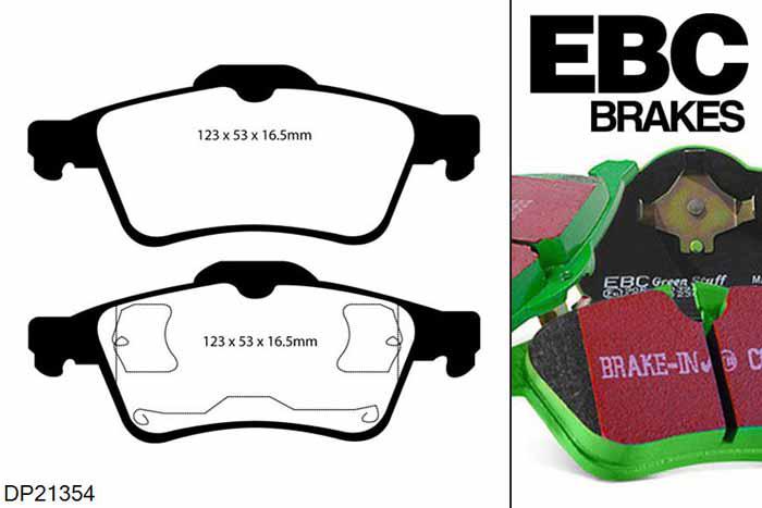 DP21354, Ford Focus C-Max, 1.8 2003-2005, EBC Greenstuff remblokken set achteras, Voor modellen met ATE remklauwen aan de achteras, Voor modellen met remschijf diameter van 265mm aan de achteras