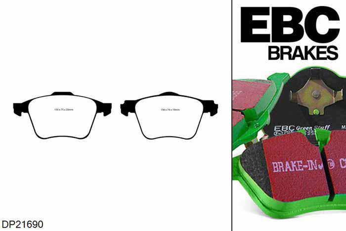 DP21690, Volvo XC90, 2.4 TD 163 PK 2002-2015, EBC Greenstuff remblokken set vooras, Voor modellen met ATE remklauwen aan de vooras, Voor modellen met een remschijf diameter 336mm