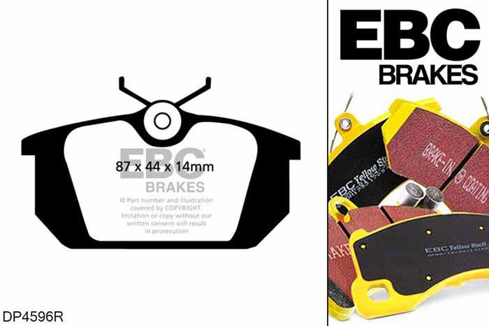 DP4596R, Alfa Romeo GTV, 2.0 Turbo 200 PK GTV, EBC Yellowstuff remblokken set achteras Voor modellen met Girling/TRW remklauwen aan de achteras, Voor modellen met remschijf diameter van 240mm aan de achteras