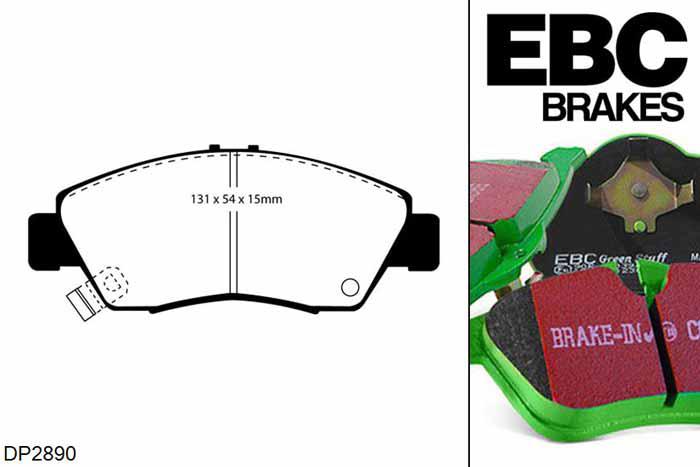 DP2890, Honda Civic Coupe, 1.6 (EJ6) Manual 1996-1998, EBC Greenstuff remblokken set vooras, Voor modellen met Akebono remklauwen aan de vooras, Voor modellen met een remschijf diameter 240mm