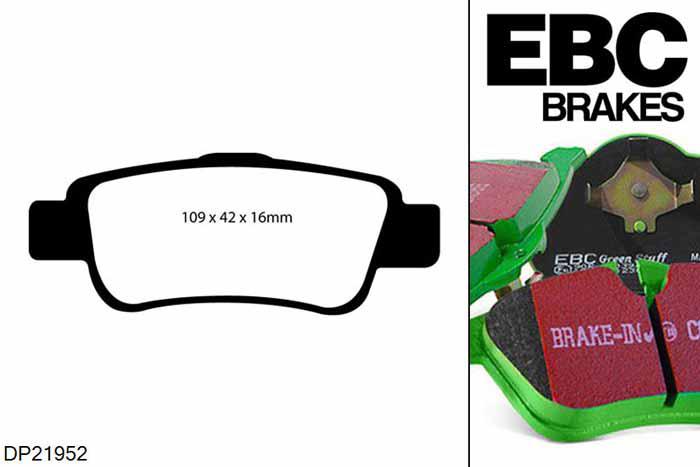 DP21952, Honda CR-V, 1.6 TD 2013-, EBC Greenstuff remblokken set achteras, Voor modellen met remschijf diameter van 302mm aan de achteras