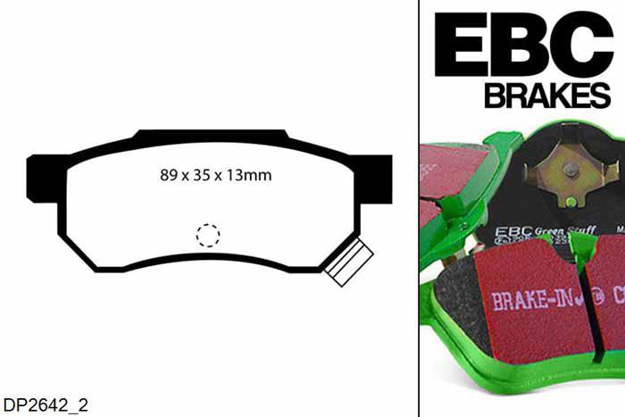 DP2642/2, Honda Civic (5th Gen), 1.6 ESi (EG5) 1991-1996, EBC Greenstuff remblokken set achteras, Voor modellen met Akebono remklauwen aan de achteras, Voor modellen met remschijf diameter van 238mm aan de achteras