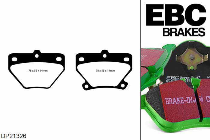 DP21326, Toyota Prius, 1.5 hybrid (NHW11) 2000-2004, EBC Greenstuff remblokken set achteras, Voor modellen met Sumitomo remklauwen aan de achteras, Voor modellen met remschijf diameter van 268mm aan de achteras