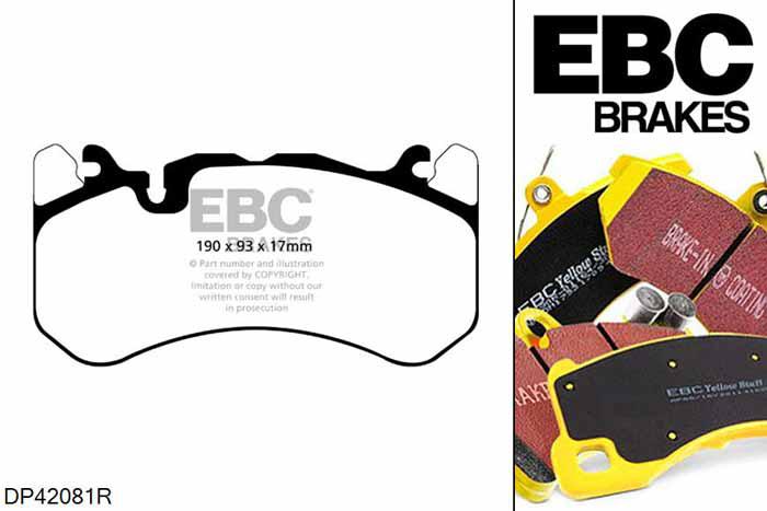 DP42081R, Audi S/RS RS6, 5.0 Twin Turbo 571 PK 2008-2010, EBC Yellowstuff remblokken set vooras, Voor modellen met Brembo remklauwen aan de vooras, Voor modellen met een remschijf diameter 390mm