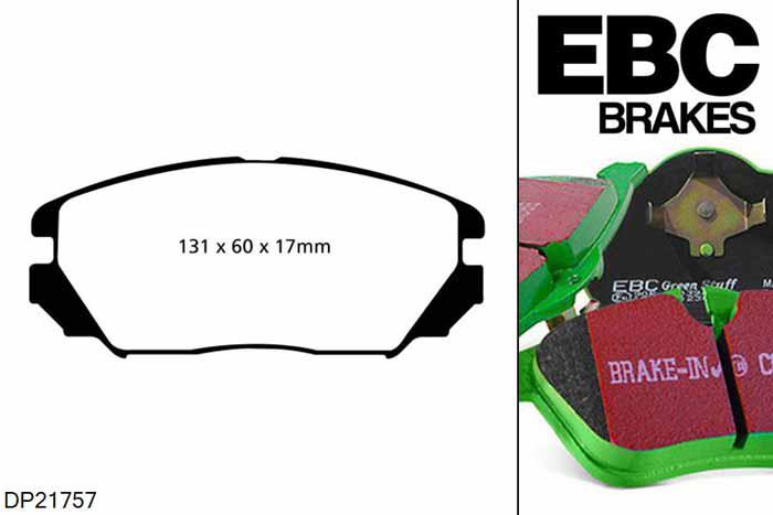 DP21757, Hyundai Tucson Mk1, 2.0 TD 4WD 2008-2010, EBC Greenstuff remblokken set vooras, Voor modellen met een remschijf diameter 300mm
