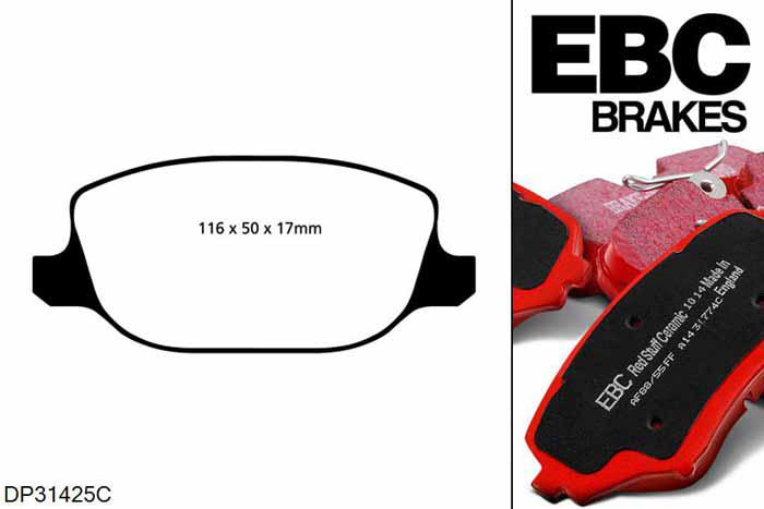 DP31425C, Alfa Romeo Spider, 1.75 Turbo 200 PK 2009-2010, EBC Redstuff remblokken set achteras, Voor modellen met TRW remklauwen aan de achteras, Voor modellen met remschijf diameter van 292mm aan de achteras
